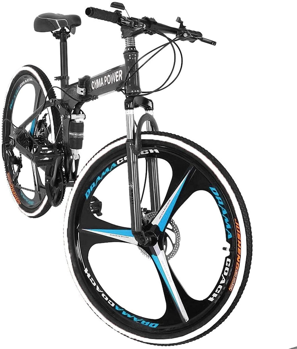Folding Mountain Bikes, 26 Inch 21 Speeds Bicycle, Disc Brakes-Mechanical, High Carbon Steel, Full Suspension MTB Bikes for Man/Woman/Teen