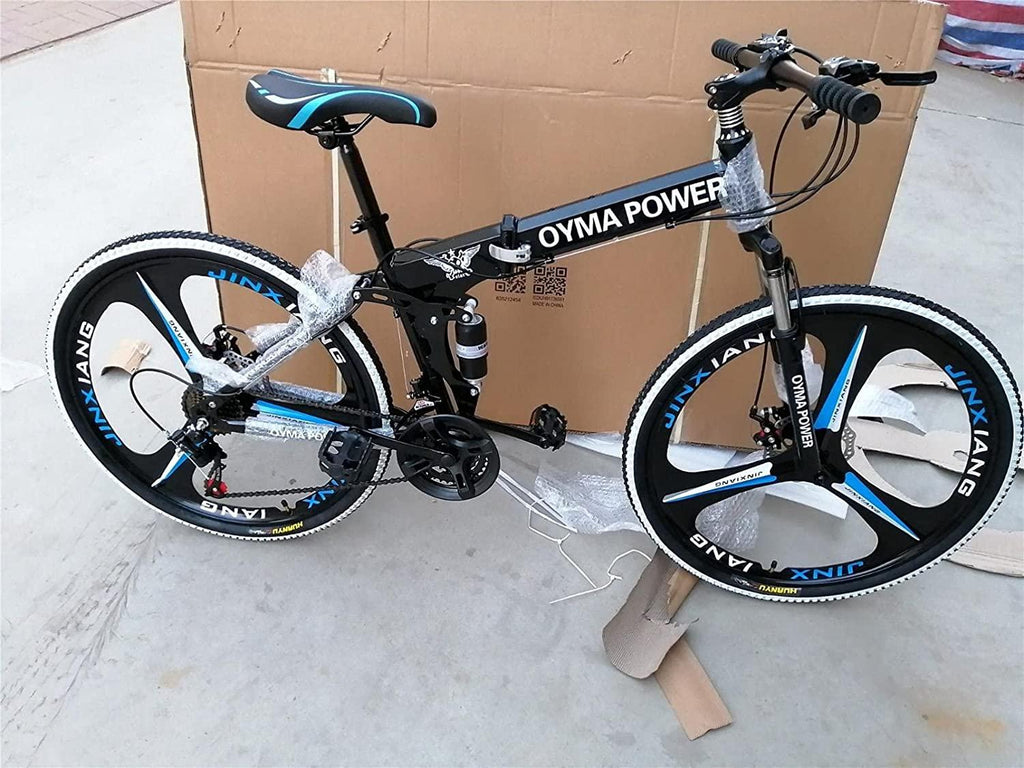 Folding Mountain Bikes, 26 Inch 21 Speeds Bicycle, Disc Brakes-Mechanical, High Carbon Steel, Full Suspension MTB Bikes for Man/Woman/Teen
