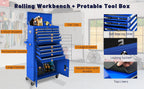 13-Drawer Rolling Tool Chest with Double Doors, 2 in 1 Detachable Rolling Tool Chest Combo, Mobile Tool Cabinet with Drawers, Metal LarLockable Tool Box for GaraWorkshop (Blue)