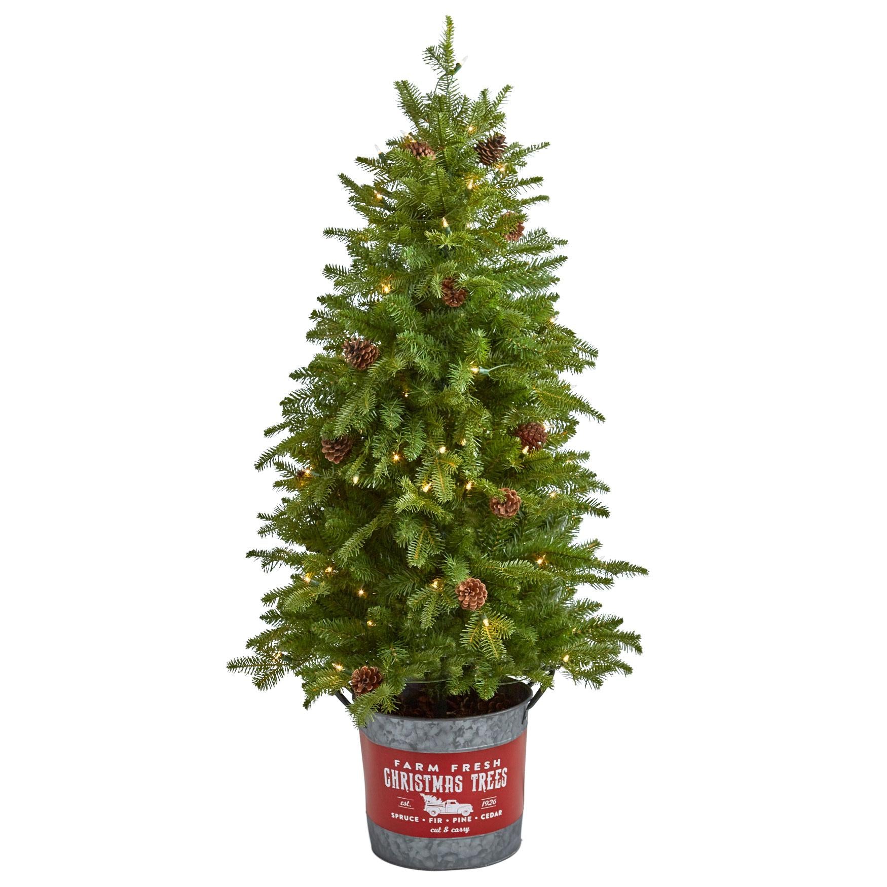 Brylanehome Christmas 54" Pre-Lit Tree In Metal Bucket, Green