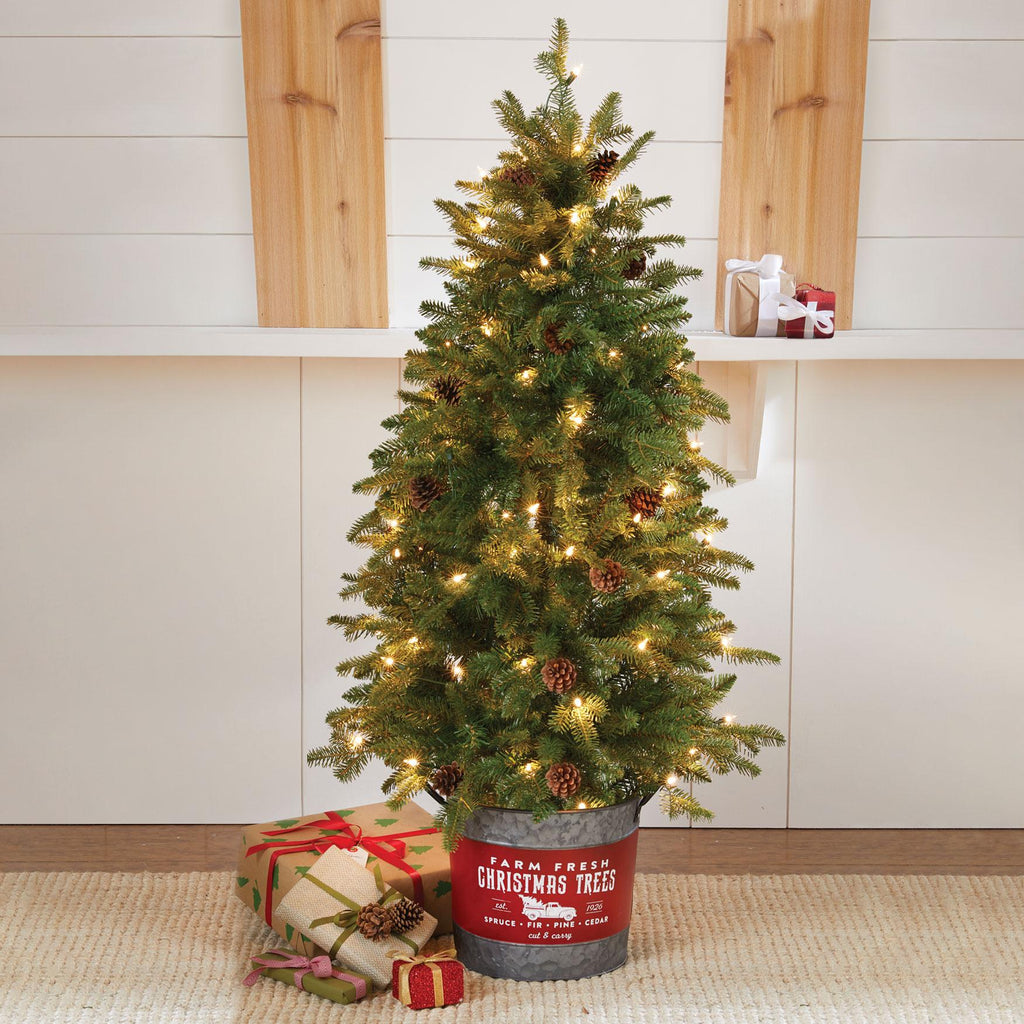 Brylanehome Christmas 54" Pre-Lit Tree In Metal Bucket, Green