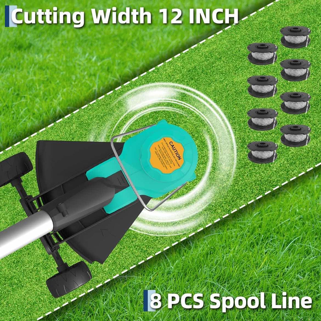 String Trimmer Cordless - Weed Wacker Battery Powered Electric Weed Trimmer with 2x2.0Ah Batteries, 12" Grass Cutter Auto Line Feed, Lawn Trimmer with 8 Pcs Spools, Lightweight Edger Lawn Tool