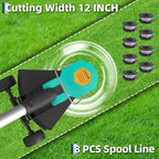 String Trimmer Cordless - Weed Wacker Battery Powered Electric Weed Trimmer with 2x2.0Ah Batteries, 12" Grass Cutter Auto Line Feed, Lawn Trimmer with 8 Pcs Spools, Lightweight Edger Lawn Tool