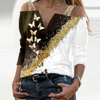 Fashion V-neck long-sleeved butterfly print top