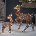 Lights4fun, Inc. Set of 2 Brown Glitter Doe &amp; Fawn Reindeer LED Christmas Light Up Figures Decoration for Indoor Outdoor Use