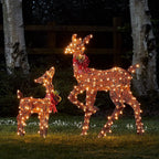 Lights4fun, Inc. Set of 2 Brown Glitter Doe &amp; Fawn Reindeer LED Christmas Light Up Figures Decoration for Indoor Outdoor Use