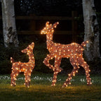 Lights4fun, Inc. Set of 2 Brown Glitter Doe &amp; Fawn Reindeer LED Christmas Light Up Figures Decoration for Indoor Outdoor Use