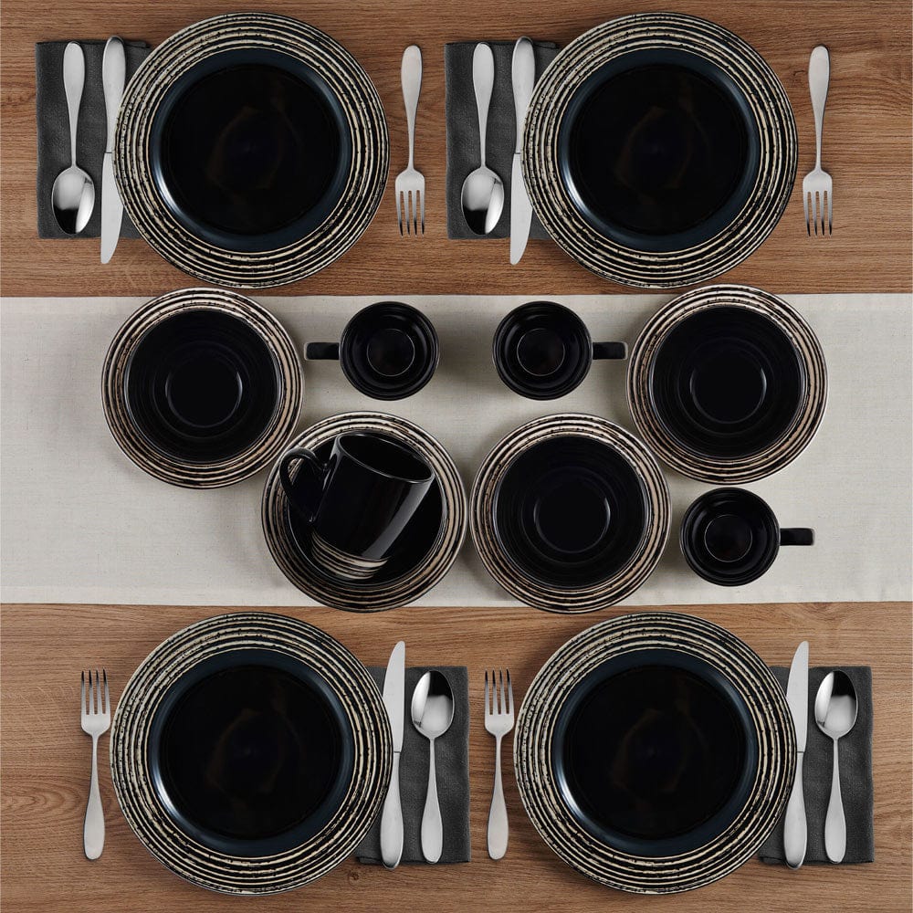 Bryson Black 16 Piece Dinnerware Set, Service for 4