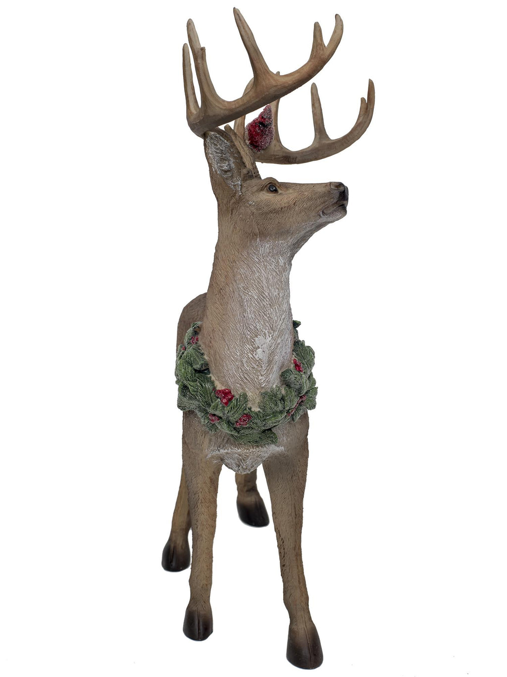 Vita Domi 20" Sitting And Standing Brown Deer With Wreath And Perched Cardinal Figurine Ornaments Set Of 2 (VTD-RZ-4001646)