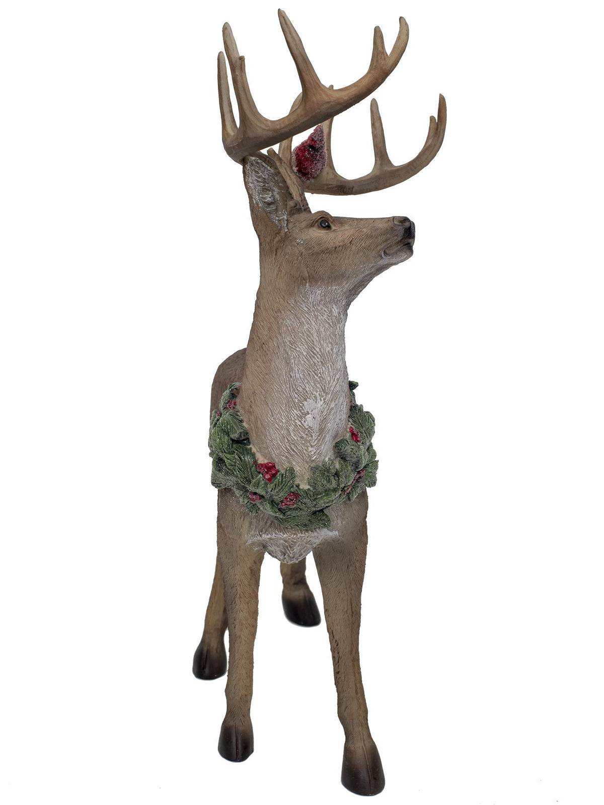 Vita Domi 20" Sitting And Standing Brown Deer With Wreath And Perched Cardinal Figurine Ornaments Set Of 2 (VTD-RZ-4001646)