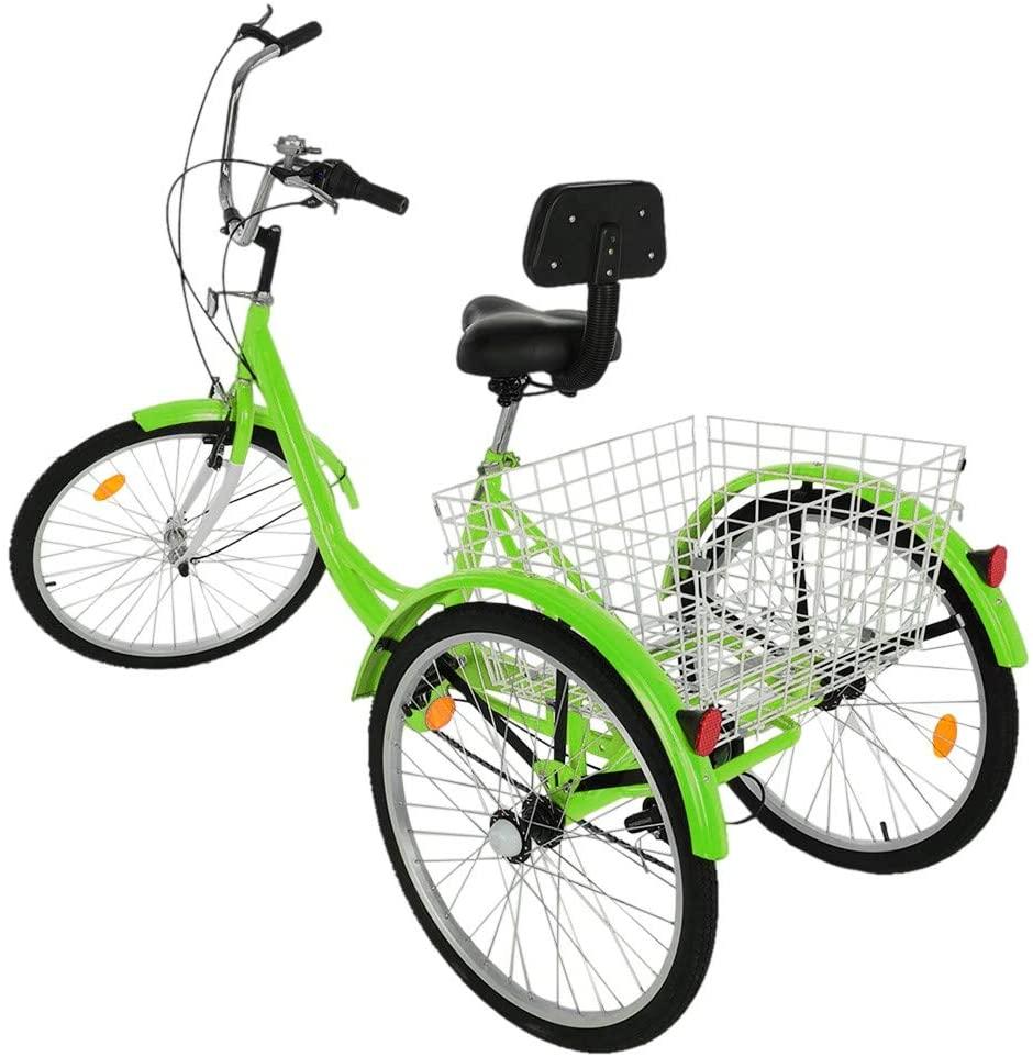 FRJINIE Adult Tricycle Bike 24-in 1/7 Speed 3-Wheel for Shopping W/Installation Tools Three-Wheeled Bicycle for Men and Women in 2021