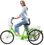 FRJINIE Adult Tricycle Bike 24-in 1/7 Speed 3-Wheel for Shopping W/Installation Tools Three-Wheeled Bicycle for Men and Women in 2021