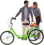 FRJINIE Adult Tricycle Bike 24-in 1/7 Speed 3-Wheel for Shopping W/Installation Tools Three-Wheeled Bicycle for Men and Women in 2021