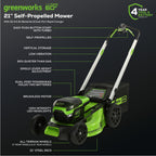 60V 21" Brushless (Self-Propelled) Cordless Lawn Mower, 2 x 4.0Ah Batteries (3/4 Acre, Rapid Charger, 4-in-1, LED Lights, IPX4)