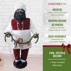 58 in. Christmas African American Dancing Santa Claus with Apron, Christmas Cookie and Garland