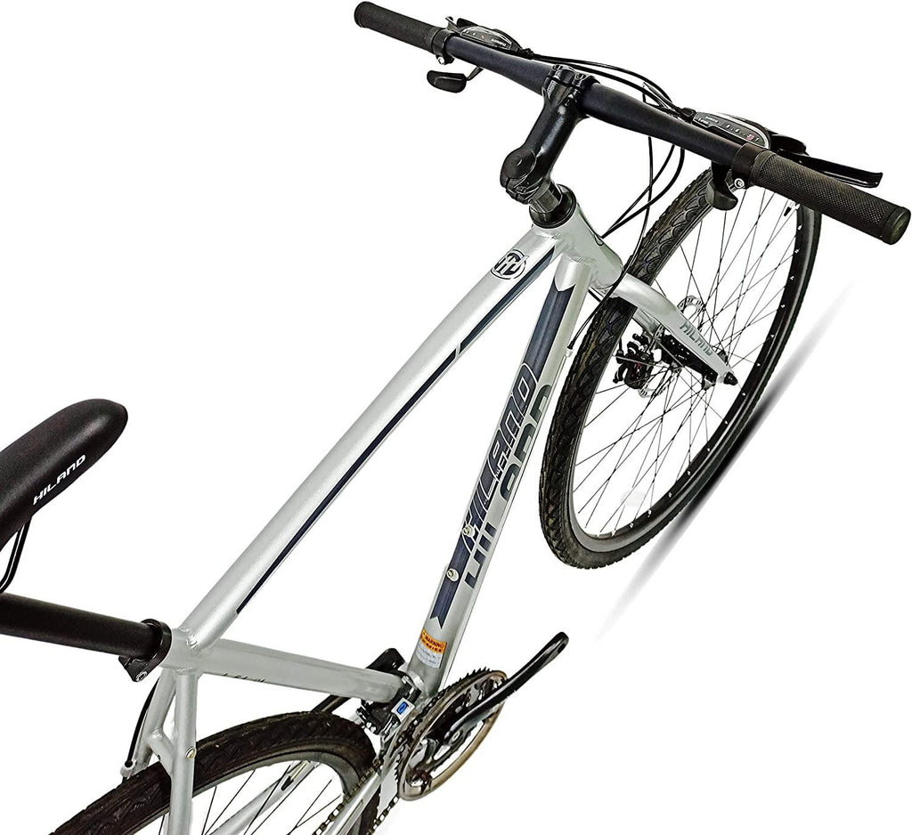 Hiland Road Hybrid Bike Urban City Commuter Bicycle with Disc Brake for Men Comfortable Bicycle 700C Wheels 24 speeds Bikes Silver