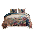3 Piece Size Quilt Set with Floral Print and Crochet Trim, Multicolor