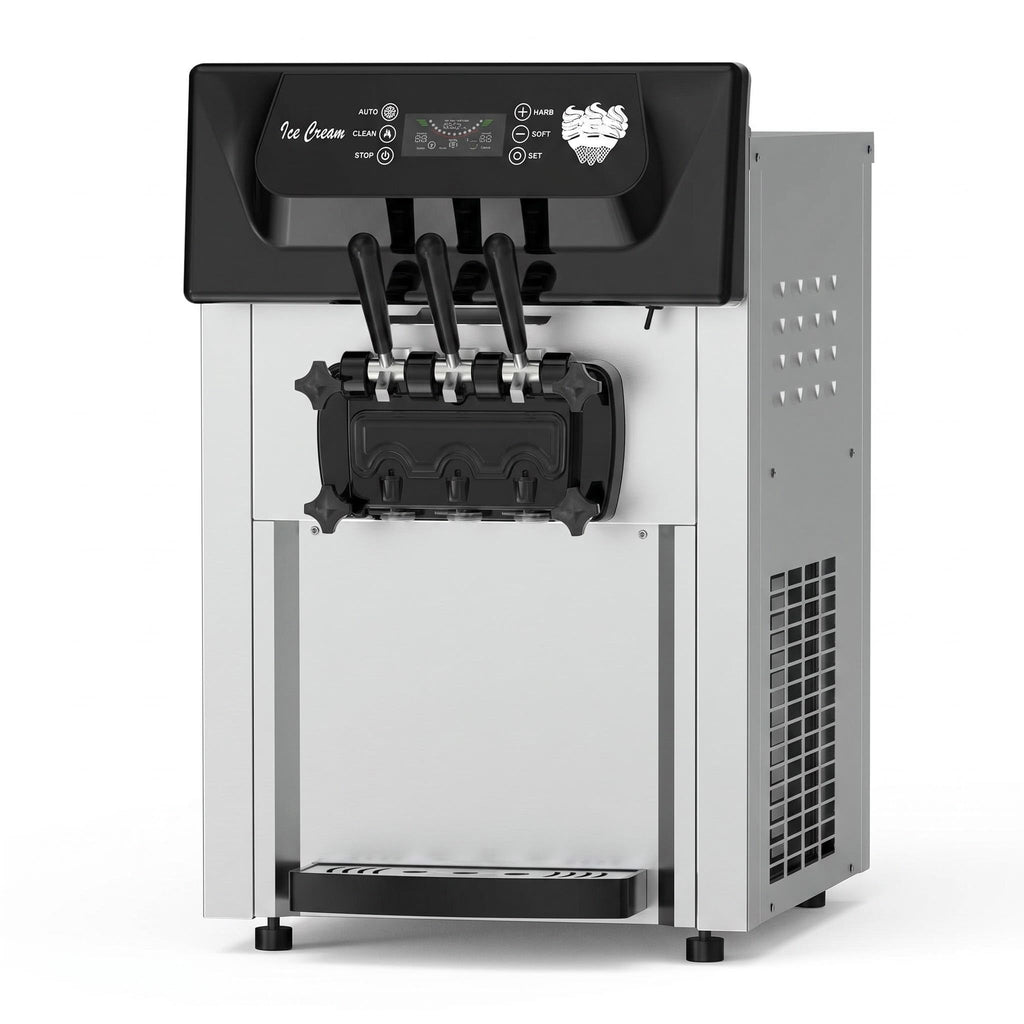 Commercial Ice Cream Machine, 2200W Soft Serve Maker, 3 Flavors | LCD Display, 5.3-7.4 Gal/H, Quiet Compressor, Self-Cleaning, Cone Holder，Ideal for Restaurant, Snack Bar, Cafe