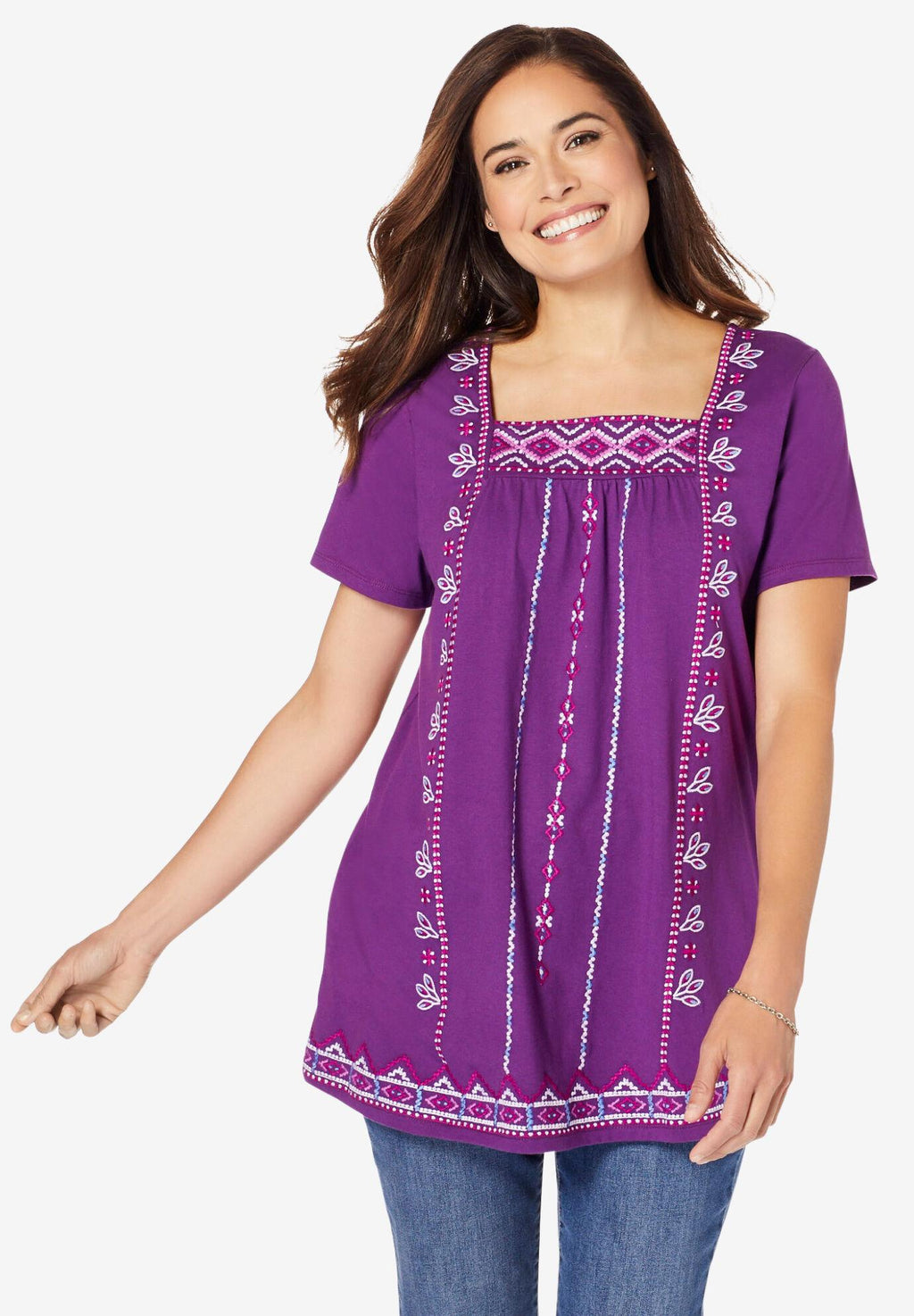 embroidered square neck tee