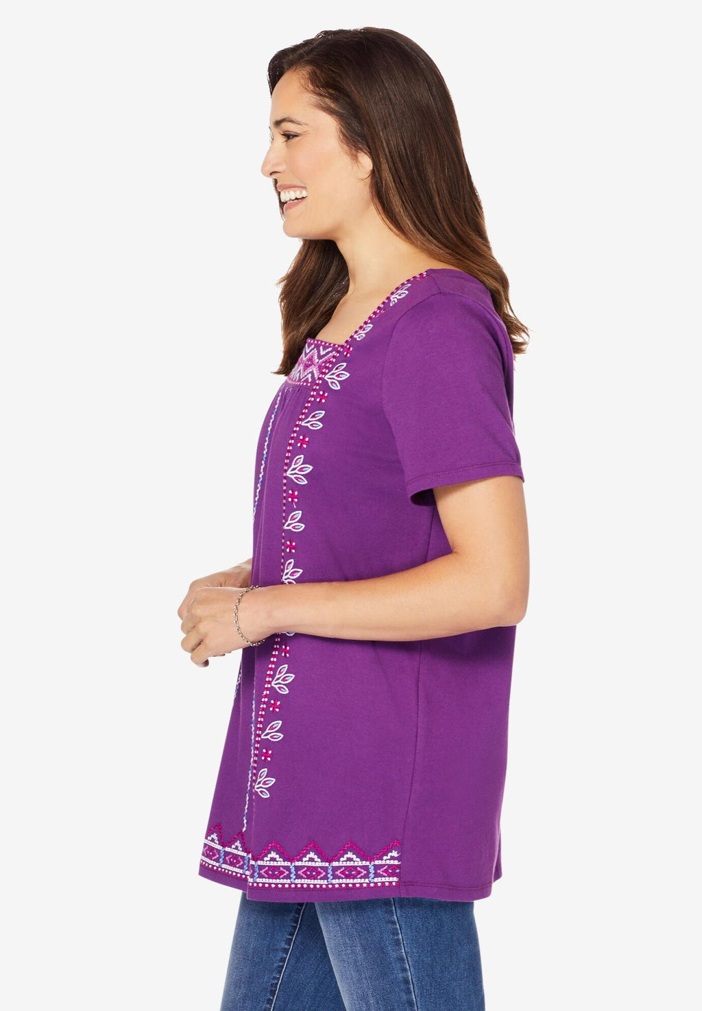 embroidered square neck tee