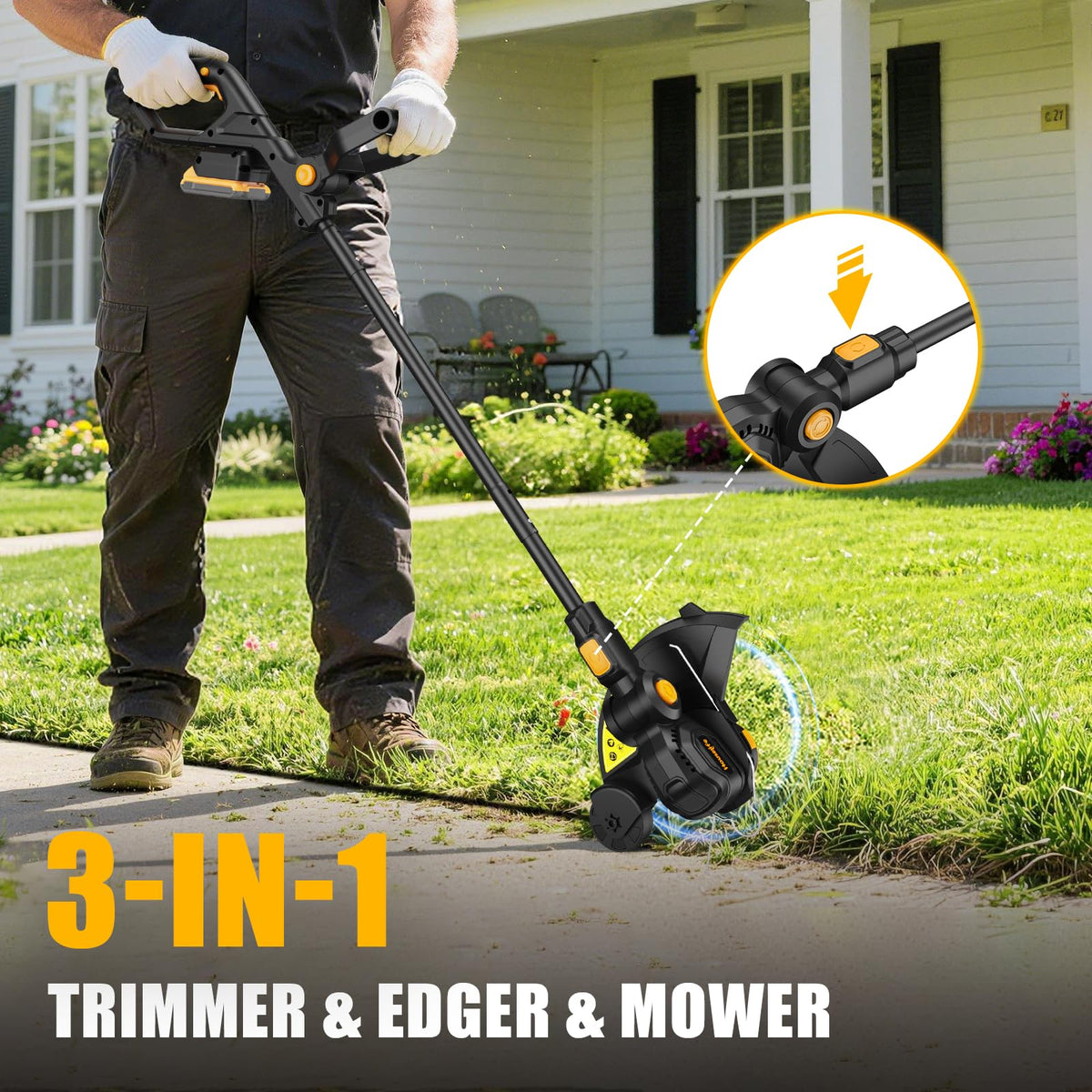 3 in 1 Cordless Weed Eater Compatible with DEWALT 20V MAX Battery,12-Inch String Trimmer Edger &amp; Mini Mower, 8500RPM Auto Feed Weed Wacker w/Adjustable Handle (Tool Only)
