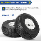 15x6.00-6 Rubber Lawn Mower Tire and Wheel, 2 Pcs Replacement 15x6-6nhs Riding Mowers Lawn Tire and Wheel with Bearing Bore 3/4", 3" Centered Hub