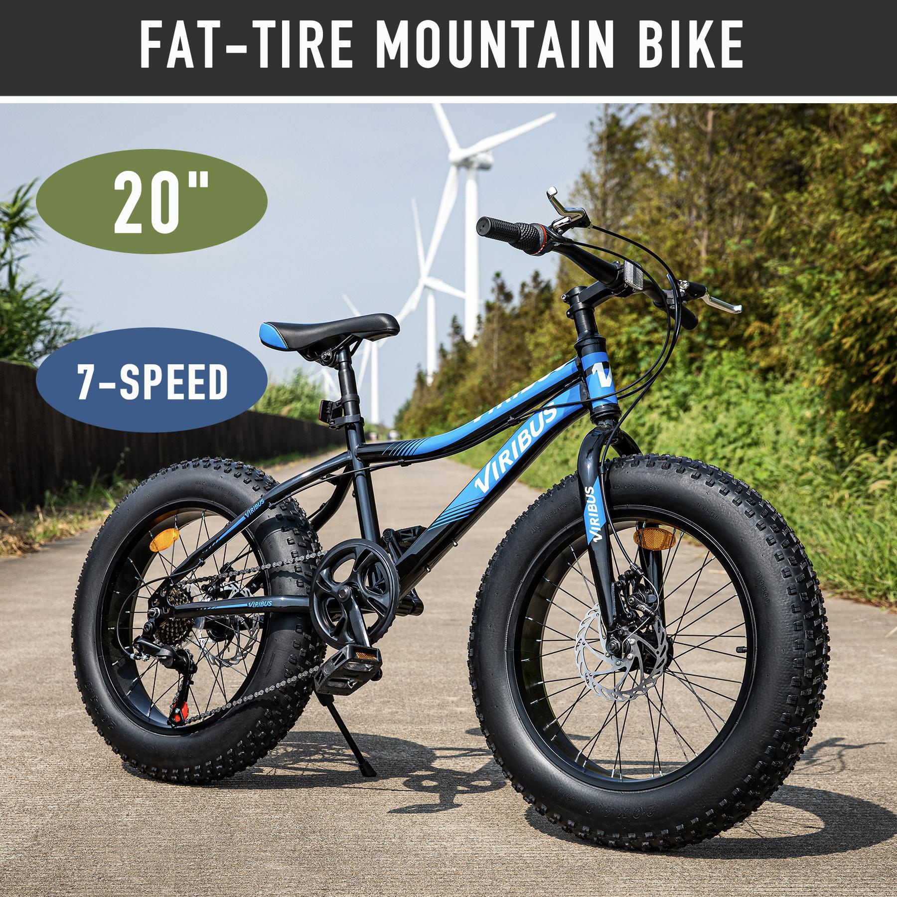 Viribus 20" 7-Speed Bicycle Fat Tire Mountain Bike with Dual Disc Brakes for Kids, Blue