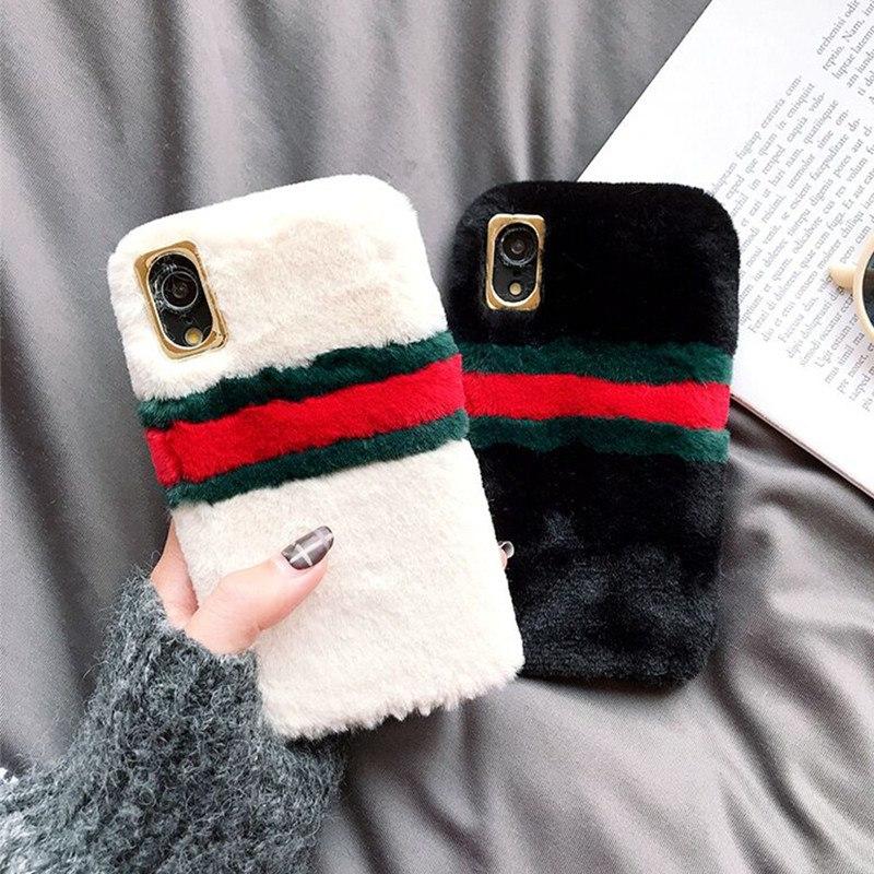 Phone Accessories - Creative Patchwork Stripped Color Fur Phone Case For iPhone Series