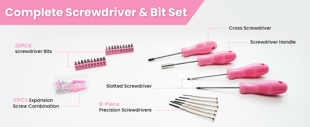 Pink Tool Set for Women 136-Piece Small Tool Kit for Home Repairs | Household Toolbox Storafor Girl, Portable Hand Tool Kit for Home, Car Repair, Perfect Gift for Ladies