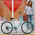 HTNBO Adult Beach Cruiser Bike, 26-inch Wheels, 7-Speeds for Women,Green