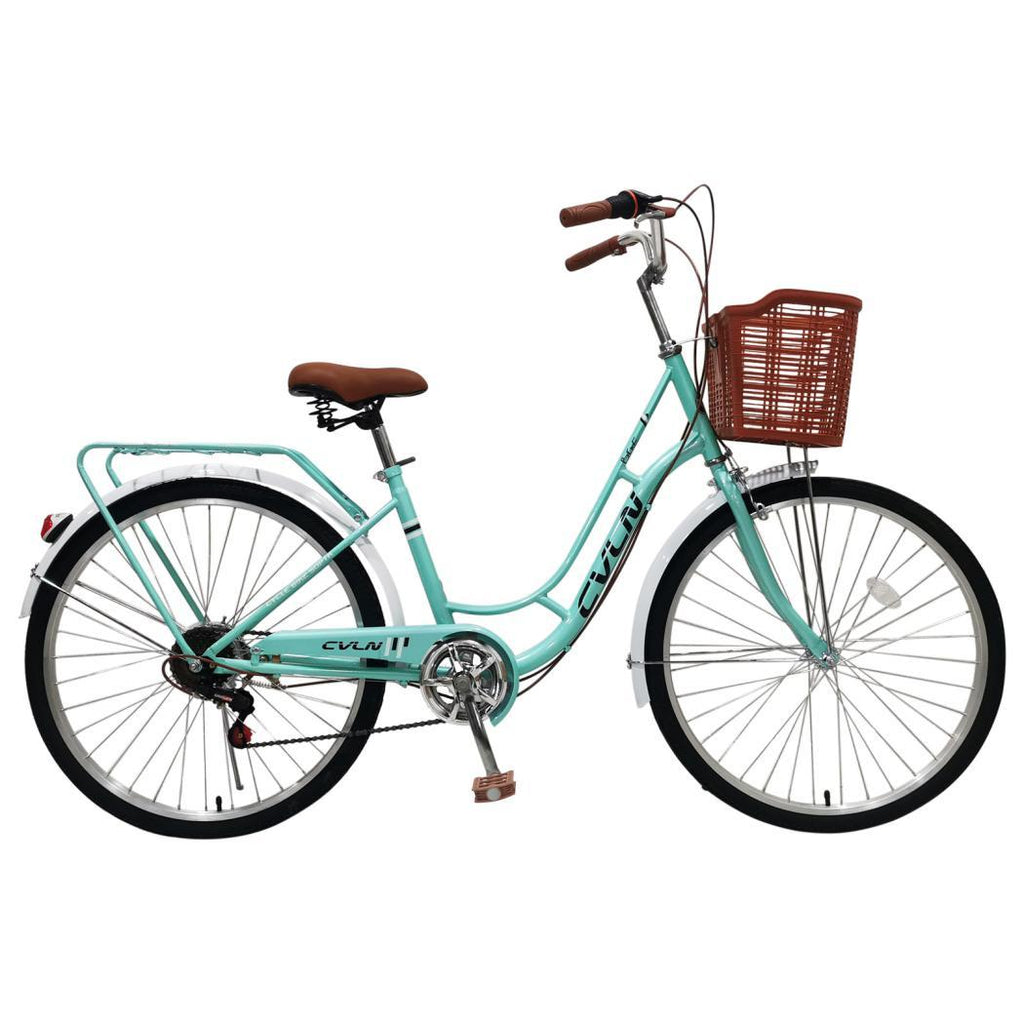 HTNBO Adult Beach Cruiser Bike, 26-inch Wheels, 7-Speeds for Women,Green