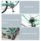 HTNBO Adult Beach Cruiser Bike, 26-inch Wheels, 7-Speeds for Women,Green