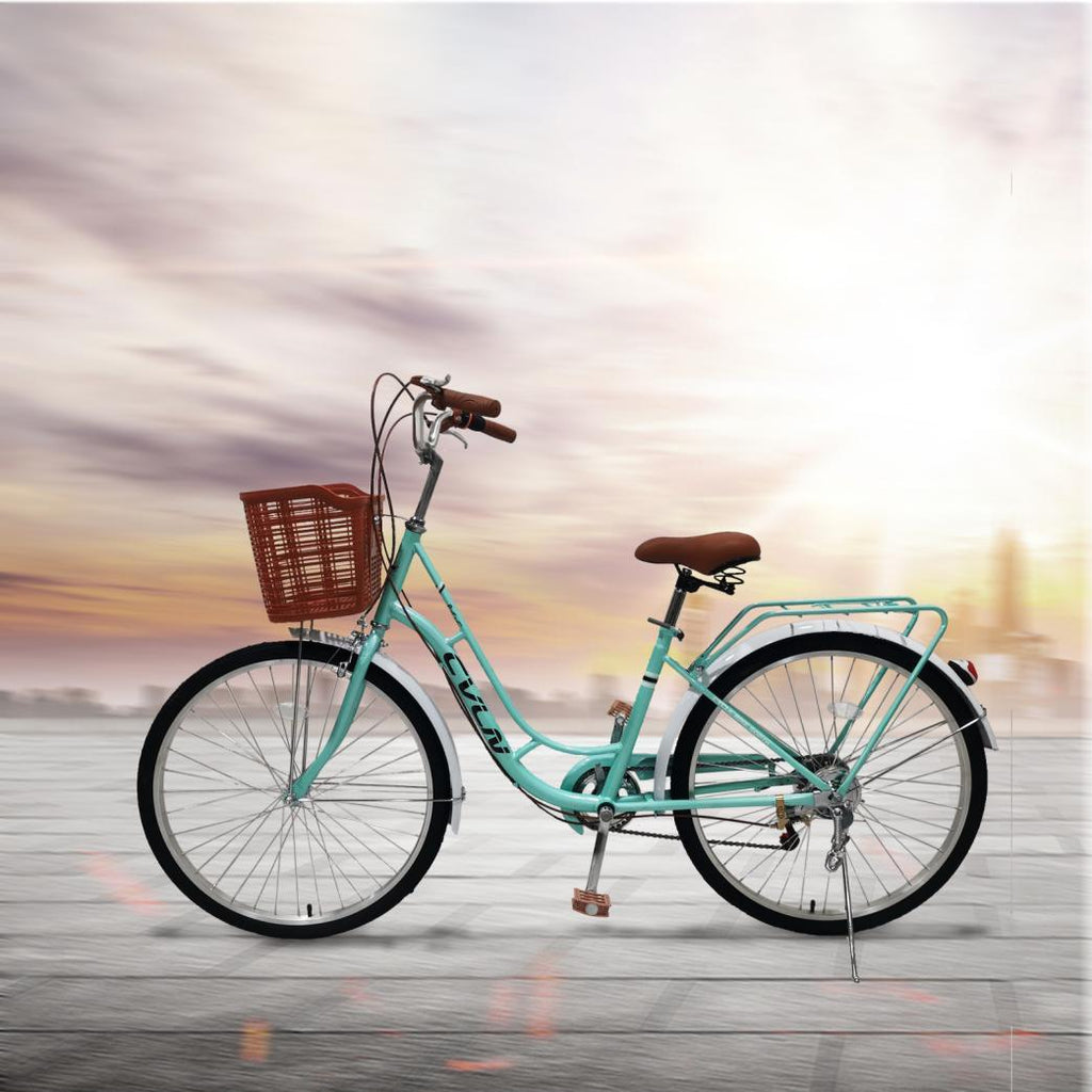 HTNBO Adult Beach Cruiser Bike, 26-inch Wheels, 7-Speeds for Women,Green