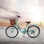 HTNBO Adult Beach Cruiser Bike, 26-inch Wheels, 7-Speeds for Women,Green