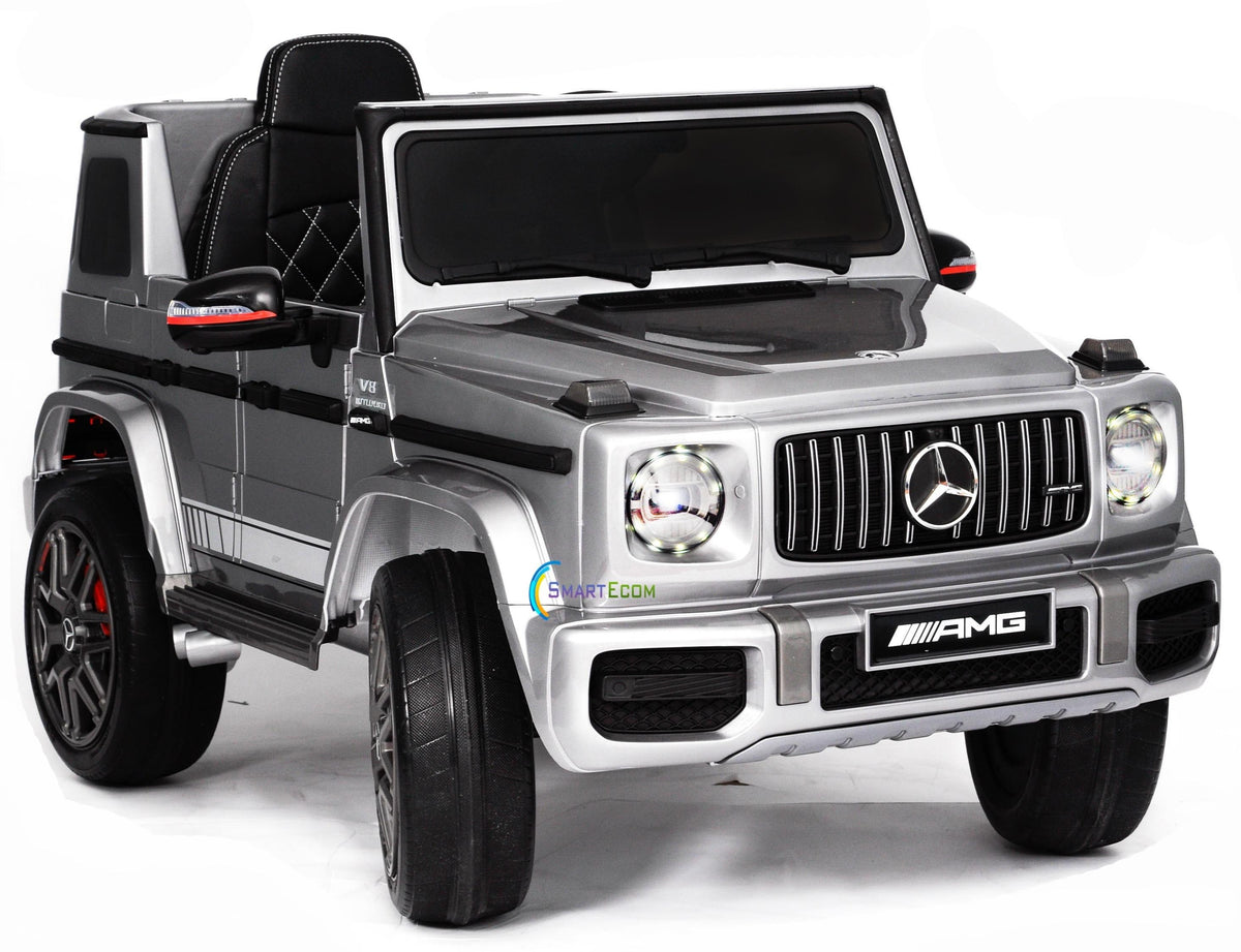 12V powered Mercedes AMG G63 Ride on electric car For Kids with Remote Control LED lights MP3 Leather Seat - Silver