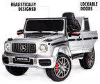 12V powered Mercedes AMG G63 Ride on electric car For Kids with Remote Control LED lights MP3 Leather Seat - Silver