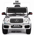 12V powered Mercedes AMG G63 Ride on electric car For Kids with Remote Control LED lights MP3 Leather Seat - Silver