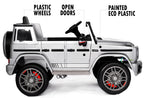 12V powered Mercedes AMG G63 Ride on electric car For Kids with Remote Control LED lights MP3 Leather Seat - Silver