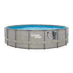 Summer Waves Active Metal Frame 16 Foot x 48 Inch Round Above Ground Wicker Gray Swimming Pool Set with Skimmer Plus Pool Filter