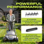 15-Inch Electric Powered Lawn Dethatcher with Scarifier Blade Reel and Collection Bag - 13-Amp Corded Yard Power Rake Tool Machine for Grass Thatch Removal, AJ805E