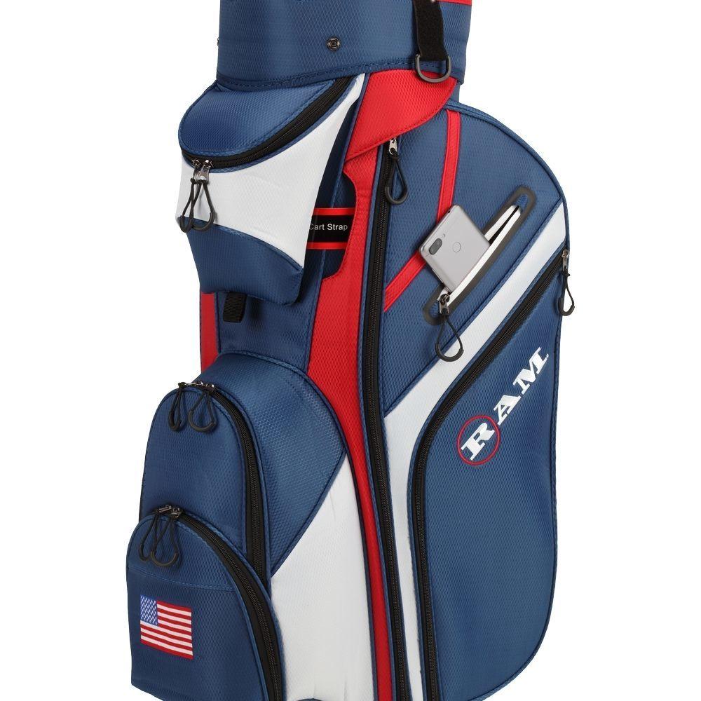 Ram Golf Premium Cart Bag with 14 Way Molded Organizer Divider Top - USA Flag