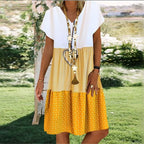 Ladies casual V-neck printed short sleeve dress