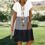 Ladies casual V-neck printed short sleeve dress