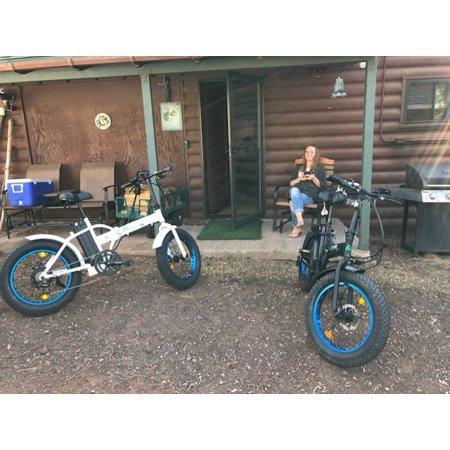 Electric Fat Tire Bicycle 20 In. x 4 In. Folding Bike 500W 36V 12Ah Lithium Battery Beach Mountain Snow Electric Bike Moped - White and Blue