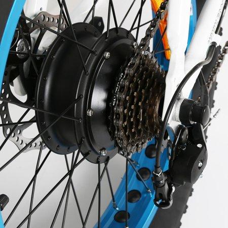 Electric Fat Tire Bicycle 20 In. x 4 In. Folding Bike 500W 36V 12Ah Lithium Battery Beach Mountain Snow Electric Bike Moped - White and Blue