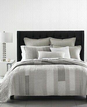 Hotel Collection Cotton Linen Broken Stripe Modern Geometric Quilt - - Gray