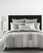 Hotel Collection Cotton Linen Broken Stripe Modern Geometric Quilt - - Gray