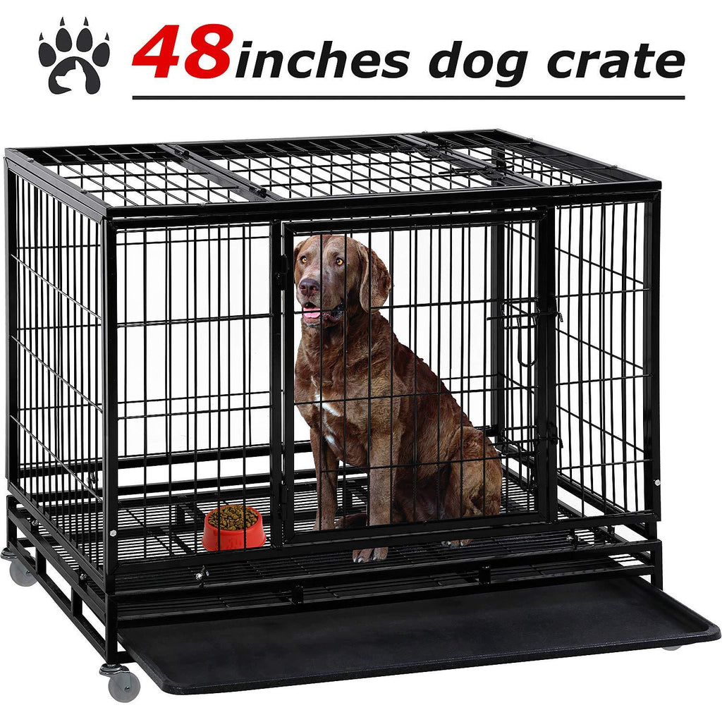 LarDog Crate Dog CaDog Kennel Heavy Duty 48/36 Inches Pet Playpen for Training Indoor Outdoor with Plastic Tray Double Doors &amp; Locks