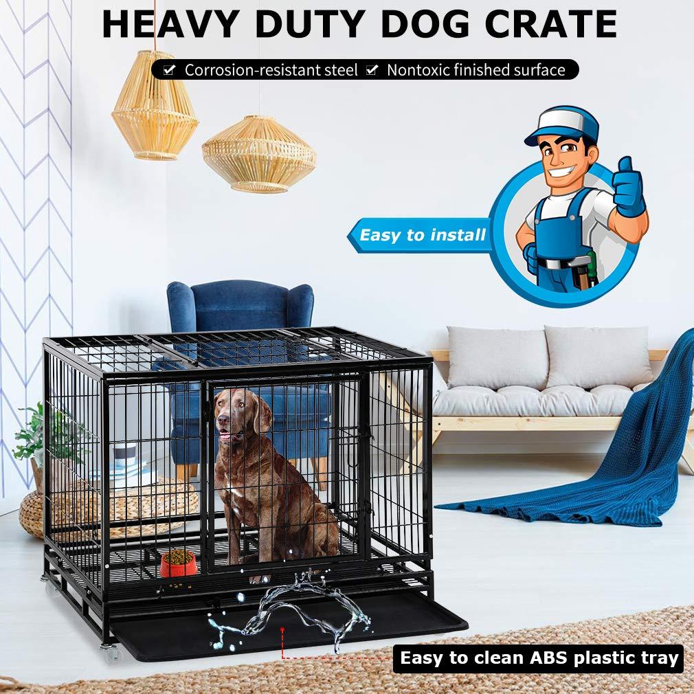 LarDog Crate Dog CaDog Kennel Heavy Duty 48/36 Inches Pet Playpen for Training Indoor Outdoor with Plastic Tray Double Doors &amp; Locks