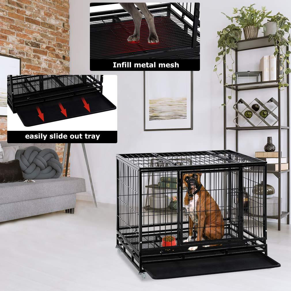 LarDog Crate Dog CaDog Kennel Heavy Duty 48/36 Inches Pet Playpen for Training Indoor Outdoor with Plastic Tray Double Doors &amp; Locks
